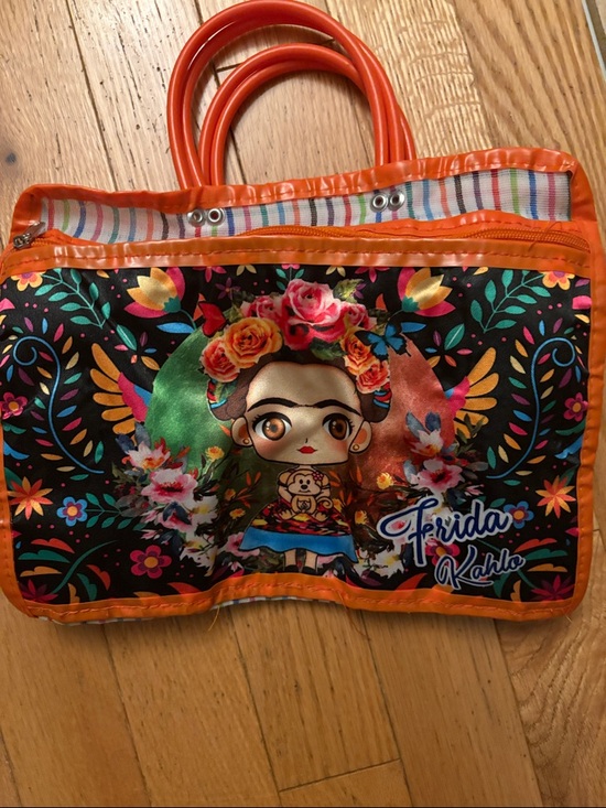 Frida Kahlo Handbags - Frida Kahlo Floral Cartoon Tote Bag - Orange Trim